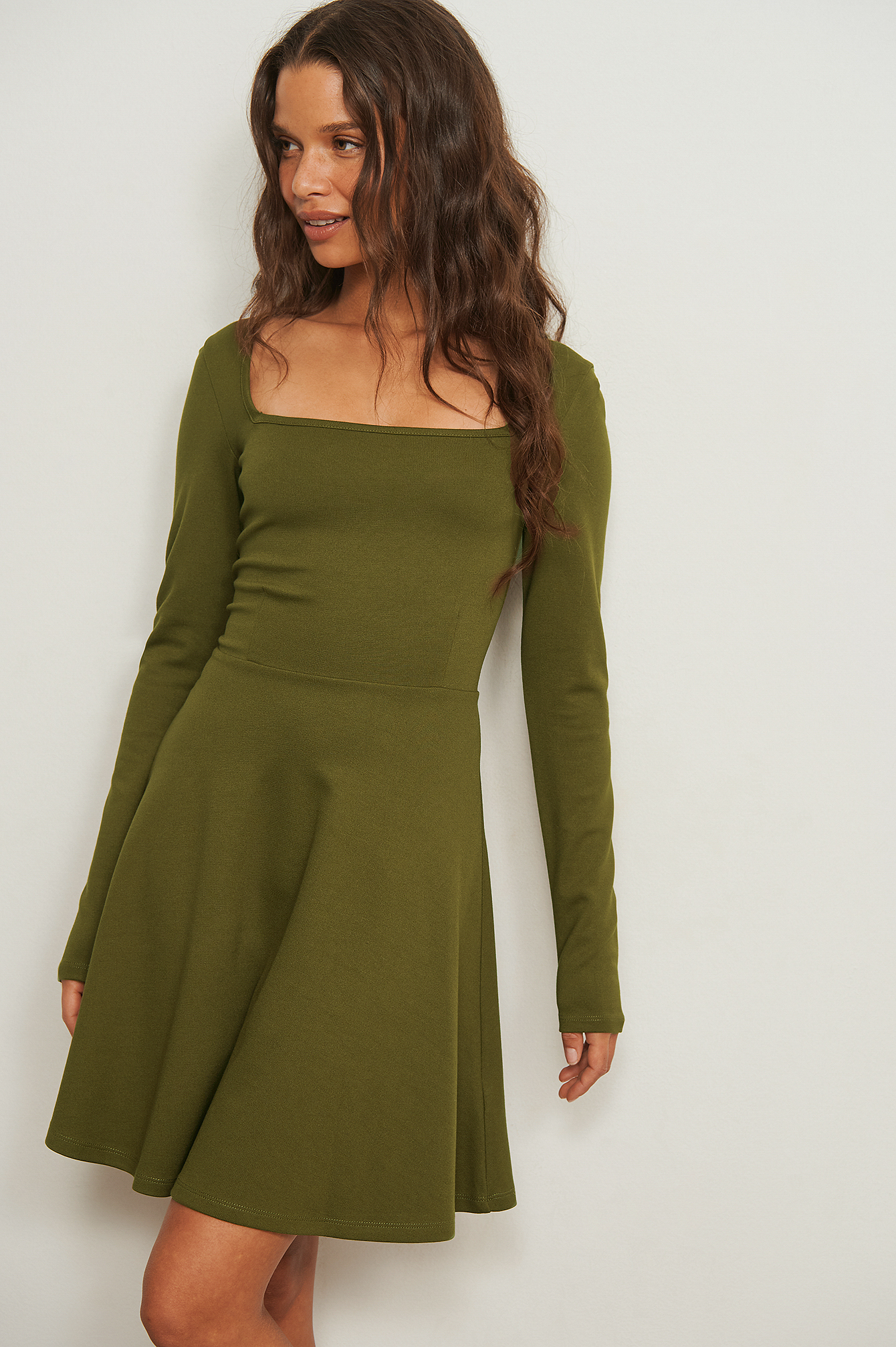 Square Neck Dress Green | na-kd.com